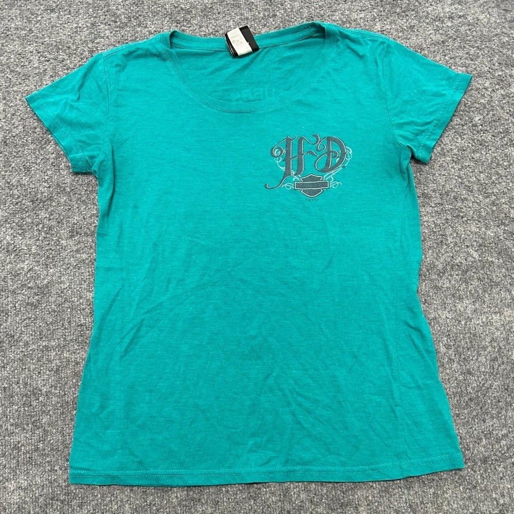 Harley-Davidson T-Shirt Womens Size L Teal Graphic Buddy Stubbs Anthem AZ Biker